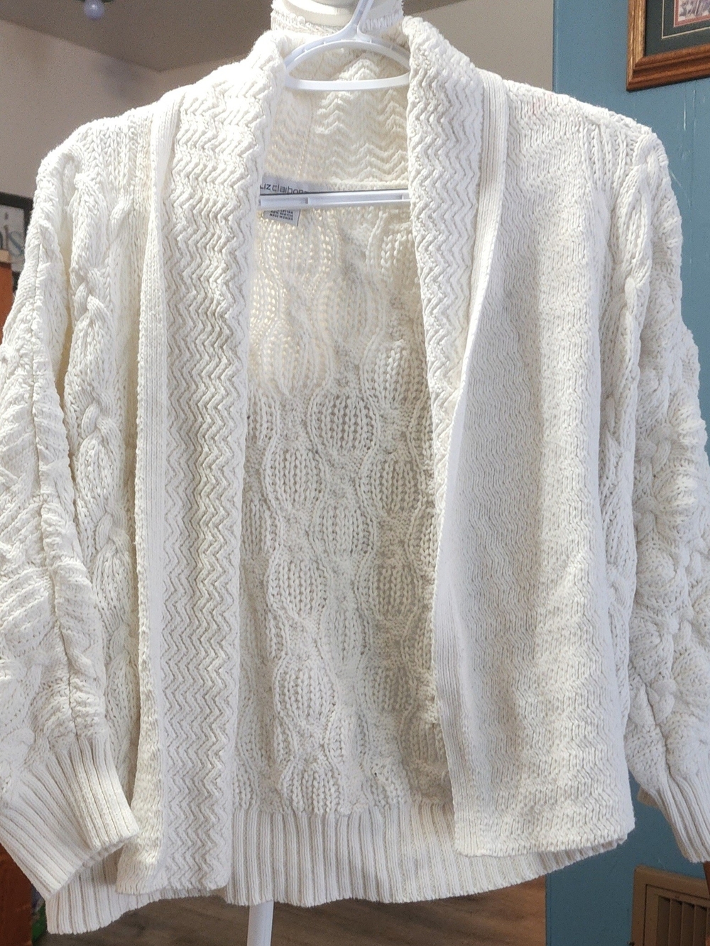 Liz Claiborne Cream Cable Knit Open Cardigan